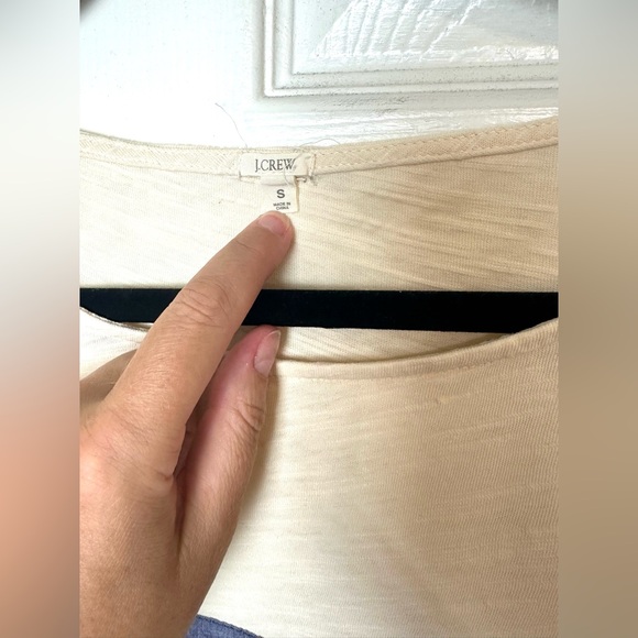 J.CREW ChambrayStriped Textured Slub Tee T-Shirt Top Blouse Ivory Blue Boat Neck - Picture 3 of 9